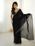 Black Fendy Satin 3 Mm Seqwance Work Saree With Blouse Piece