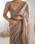 Grey Fendy Satin 3 Mm Seqwance Work Saree With Blouse Piece