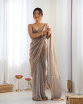 Grey Fendy Satin 3 Mm Seqwance Work Saree With Blouse Piece