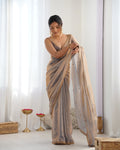 Grey Fendy Satin 3 Mm Seqwance Work Saree With Blouse Piece