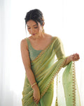 Green Fendy Satin 3 Mm Seqwance Work Saree With Blouse Piece