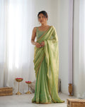 Green Fendy Satin 3 Mm Seqwance Work Saree With Blouse Piece
