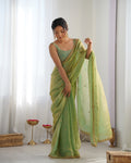 Green Fendy Satin 3 Mm Seqwance Work Saree With Blouse Piece
