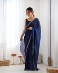 Blue Fendy Satin 3 Mm Seqwance Work Saree With Blouse Piece