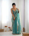 Sky Blue Fendy Satin 3 Mm Seqwance Work Saree With Blouse Piece