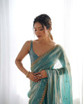 Sky Blue Fendy Satin 3 Mm Seqwance Work Saree With Blouse Piece