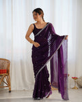 Purple Fendy Satin 3 Mm Seqwance Work Saree With Blouse Piece