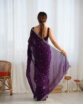 Purple Fendy Satin 3 Mm Seqwance Work Saree With Blouse Piece