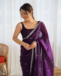 Purple Fendy Satin 3 Mm Seqwance Work Saree With Blouse Piece