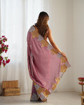 Mauve Vichitra Silk Sequins Embroidery Work With Cut Work Border Saree With Blouse Piece