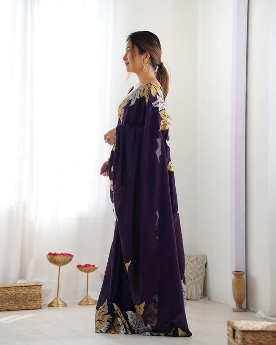 Blue Vichitra Silk Sequins Embroidery Work With Cut Work Border Saree With Blouse Piece