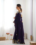 Purple Vichitra Silk Sequins Embroidery Work With Cut Work Border Saree With Blouse Piece