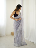 Greay Twill Net 3 Mm Seqwance Work With Rich Gold Zari Work Saree With Blouse Piece