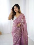 Pink Fendy Satin Two Tone Sequins Handwork Laceborder Saree With Blouse Piece