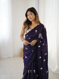 Dark Blue Fendy Satin Two Tone Sequins Handwork Laceborder Saree With Blouse Piece