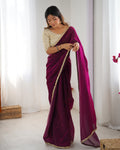 Maroon Fendy Satin Sequins Handwork Laceborder Saree With Blouse Piece