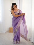 Lavender Candy Crush Embroidery Worksaree With Blouse Piece
