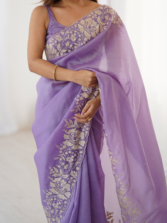 Lavender Candy Crush Embroidery Worksaree With Blouse Piece