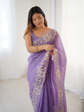 Lavender Candy Crush Embroidery Worksaree With Blouse Piece