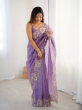Lavender Candy Crush Embroidery Worksaree With Blouse Piece