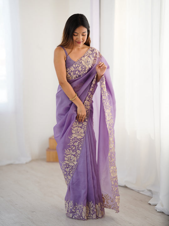 Lavender Candy Crush Embroidery Worksaree With Blouse Piece