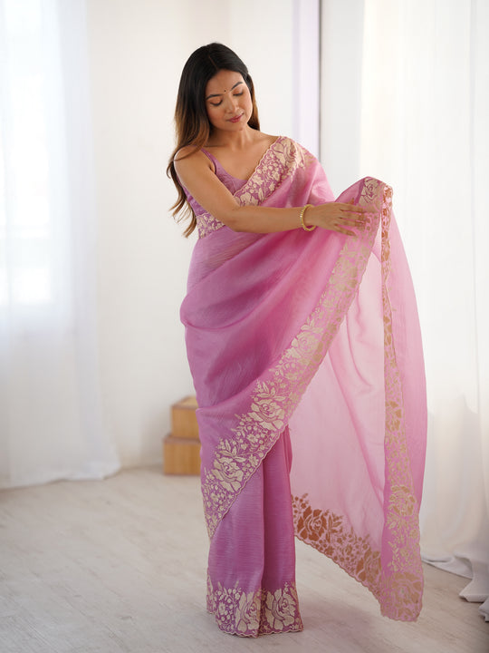 Pink Candy Crush Embroidery Worksaree With Blouse Piece