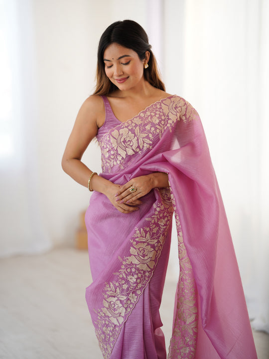 Pink Candy Crush Embroidery Worksaree With Blouse Piece