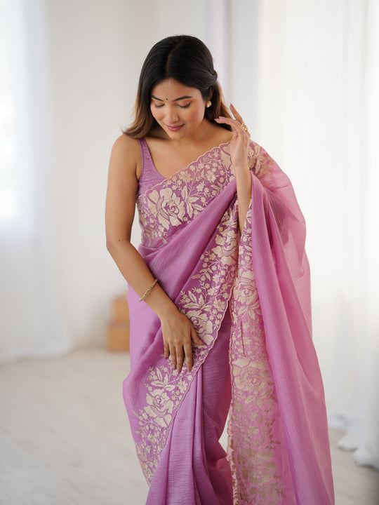 Pink Candy Crush Embroidery Worksaree With Blouse Piece