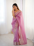 Pink Candy Crush Embroidery Worksaree With Blouse Piece
