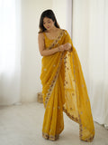 Yellow Crunchy 3 Mm Seqwance Work 
Saree With Blouse Piece