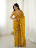Yellow Crunchy 3 Mm Seqwance Work 
Saree With Blouse Piece