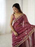 Pink Crunchy 3 Mm Seqwance Work 
Saree With Blouse Piece