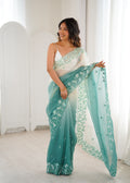 Sea Green Crunchy Seqwance Work And Arco Bordersaree With Blouse Piece