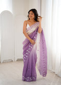 Lavender Crunchy Seqwance Work And Arco Bordersaree With Blouse Piece