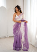 Lavender Crunchy Seqwance Work And Arco Bordersaree With Blouse Piece