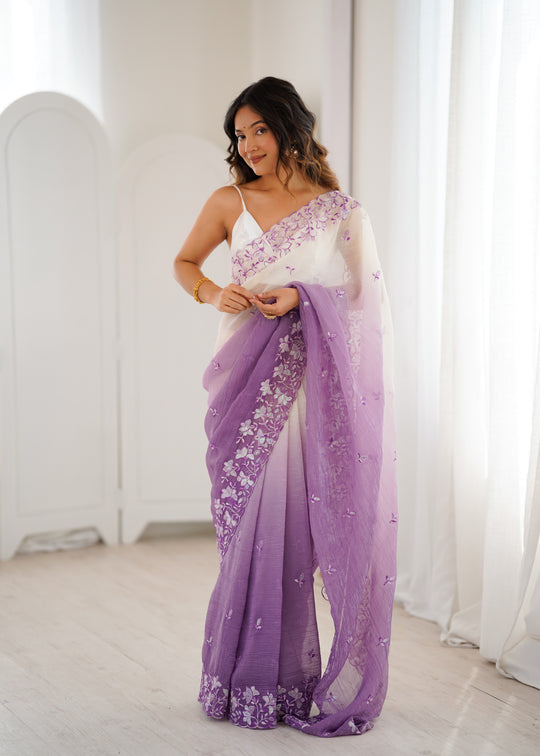Lavender Crunchy Seqwance Work And Arco Bordersaree With Blouse Piece