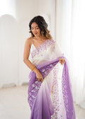 Lavender Crunchy Seqwance Work And Arco Bordersaree With Blouse Piece