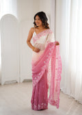 Pink Crunchy Seqwance Work And Arco Bordersaree With Blouse Piece
