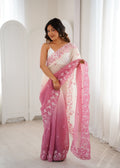 Pink Crunchy Seqwance Work And Arco Bordersaree With Blouse Piece