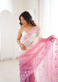 Pink Crunchy Seqwance Work And Arco Bordersaree With Blouse Piece