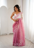 Pink Crunchy Seqwance Work And Arco Bordersaree With Blouse Piece