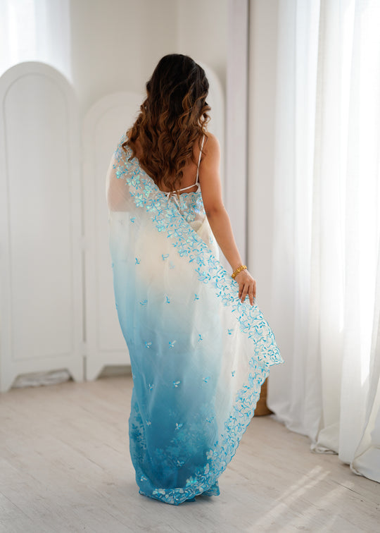 Sky Blue Crunchy Seqwance Work And Arco Bordersaree With Blouse Piece