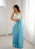 Sky Blue Crunchy Seqwance Work And Arco Bordersaree With Blouse Piece