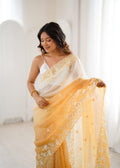 Yellow Crunchy Seqwance Work And Arco Bordersaree With Blouse Piece