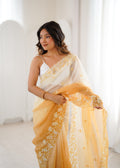Yellow Crunchy Seqwance Work And Arco Bordersaree With Blouse Piece