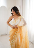 Yellow Crunchy Seqwance Work And Arco Bordersaree With Blouse Piece