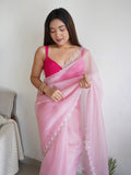 Peach Organza Saree With Blouse Piece
