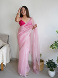 Peach Organza Saree With Blouse Piece