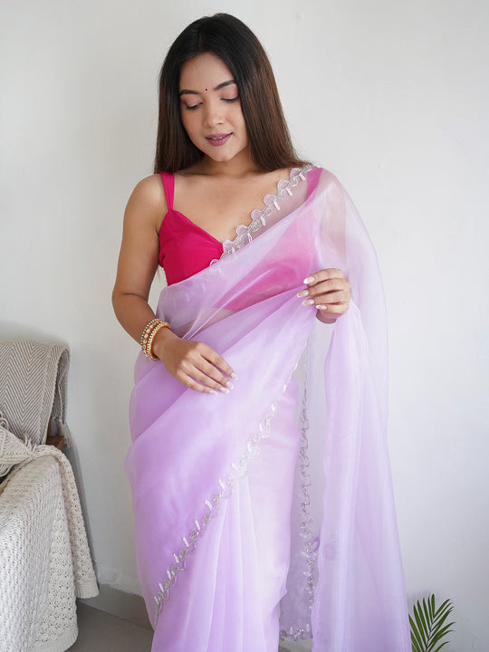 Lavender Organza Saree With Blouse Piece