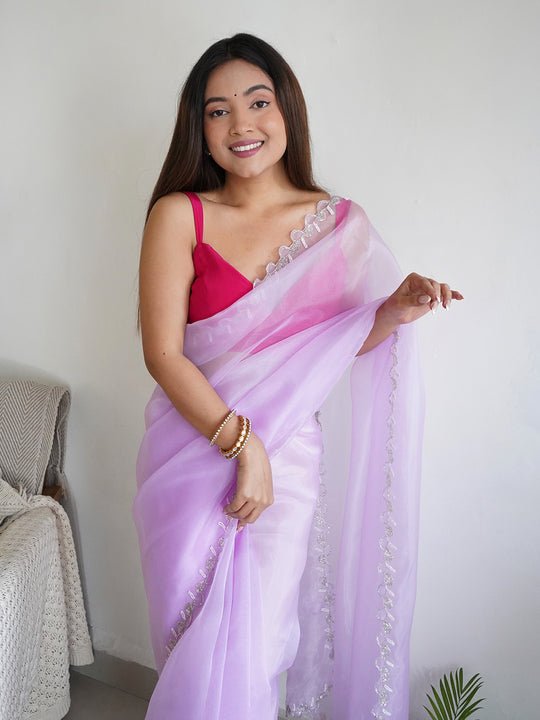 Lavender Organza Saree With Blouse Piece
